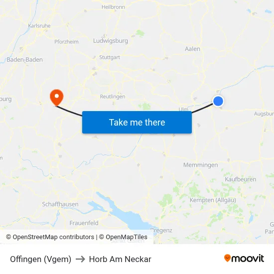 Offingen (Vgem) to Horb Am Neckar map