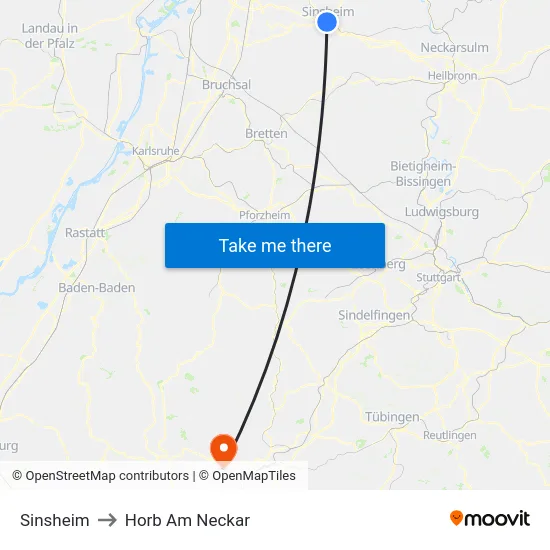 Sinsheim to Horb Am Neckar map