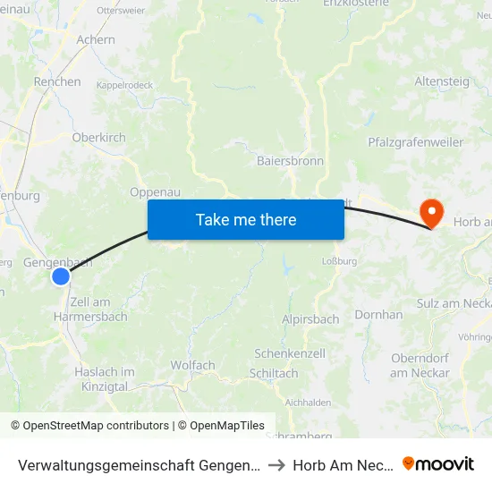 Verwaltungsgemeinschaft Gengenbach to Horb Am Neckar map