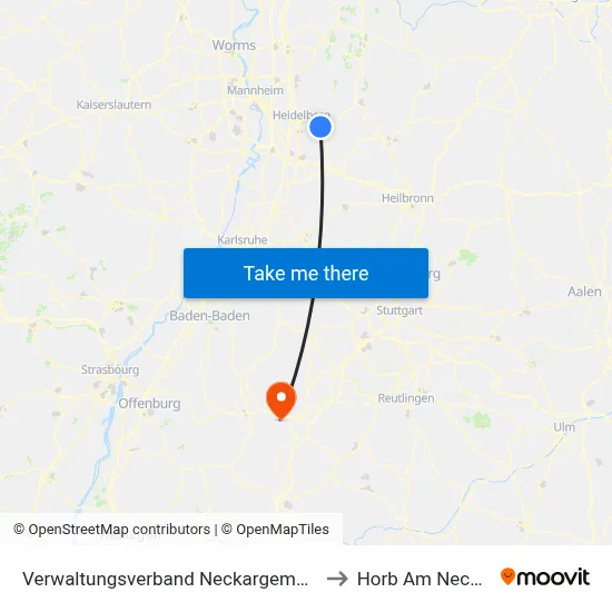 Verwaltungsverband Neckargemünd to Horb Am Neckar map