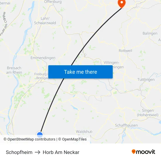 Schopfheim to Horb Am Neckar map