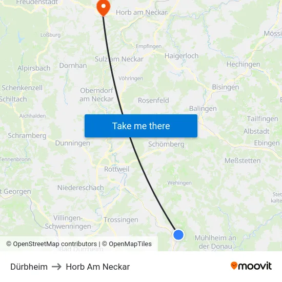 Dürbheim to Horb Am Neckar map