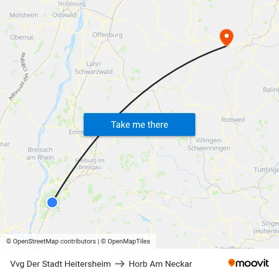 Vvg Der Stadt Heitersheim to Horb Am Neckar map