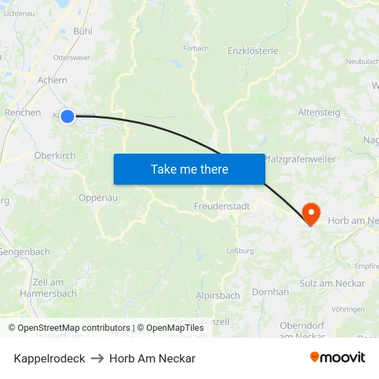 Kappelrodeck to Horb Am Neckar map