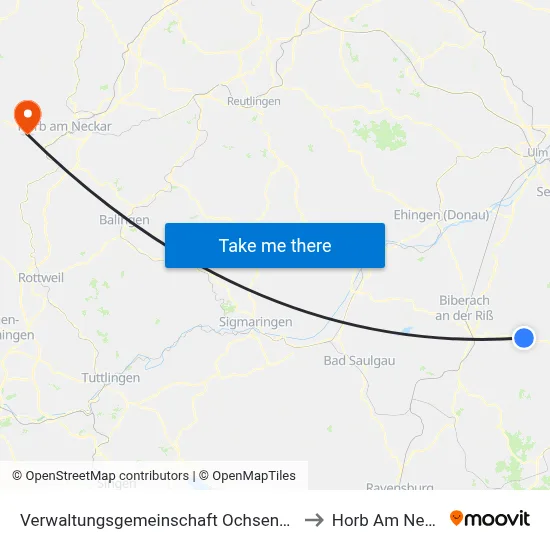 Verwaltungsgemeinschaft Ochsenhausen to Horb Am Neckar map
