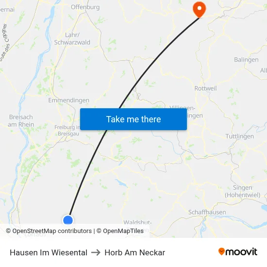 Hausen Im Wiesental to Horb Am Neckar map