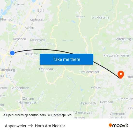 Appenweier to Horb Am Neckar map
