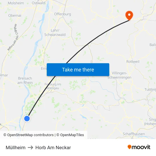 Müllheim to Horb Am Neckar map