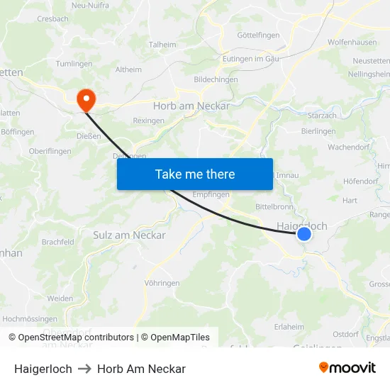 Haigerloch to Horb Am Neckar map