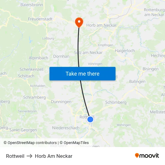 Rottweil to Horb Am Neckar map
