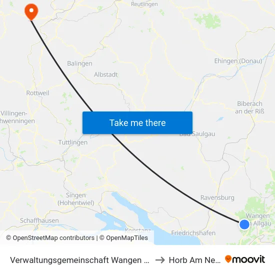 Verwaltungsgemeinschaft Wangen Im Allgäu to Horb Am Neckar map