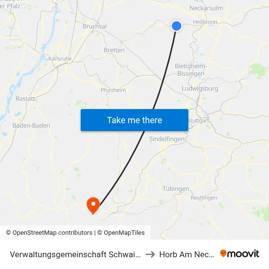 Verwaltungsgemeinschaft Schwaigern to Horb Am Neckar map