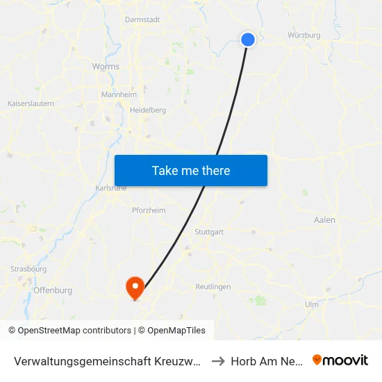 Verwaltungsgemeinschaft Kreuzwertheim to Horb Am Neckar map