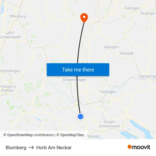 Blumberg to Horb Am Neckar map