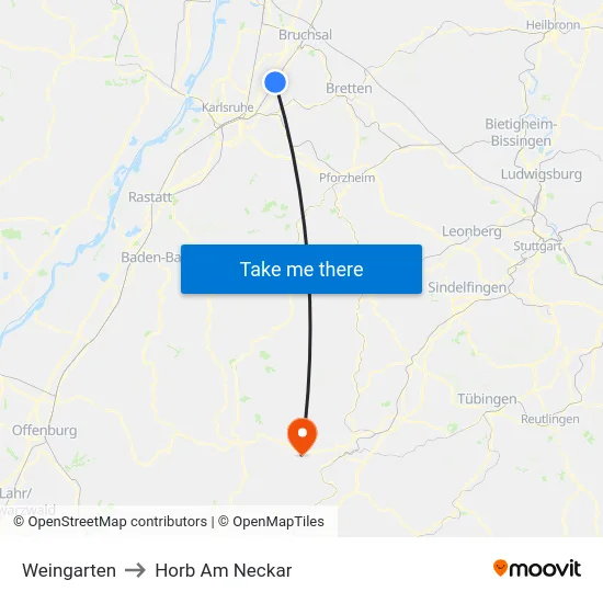 Weingarten to Horb Am Neckar map