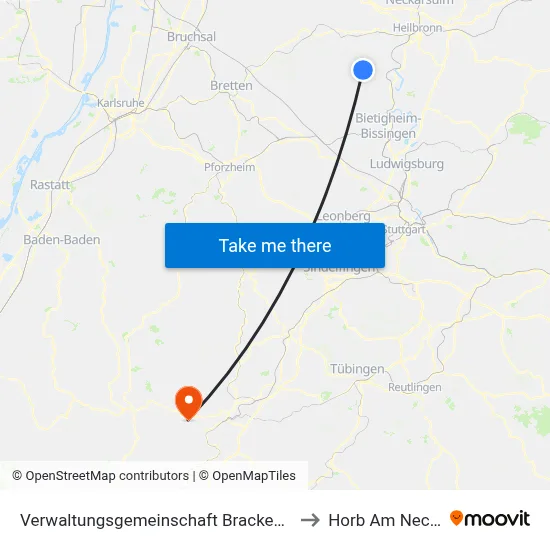 Verwaltungsgemeinschaft Brackenheim to Horb Am Neckar map