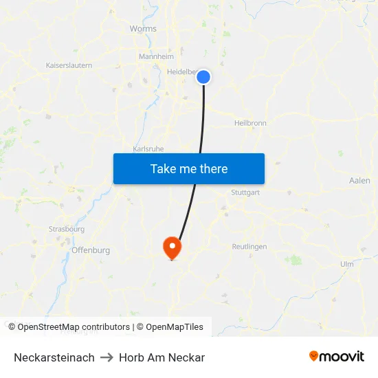 Neckarsteinach to Horb Am Neckar map