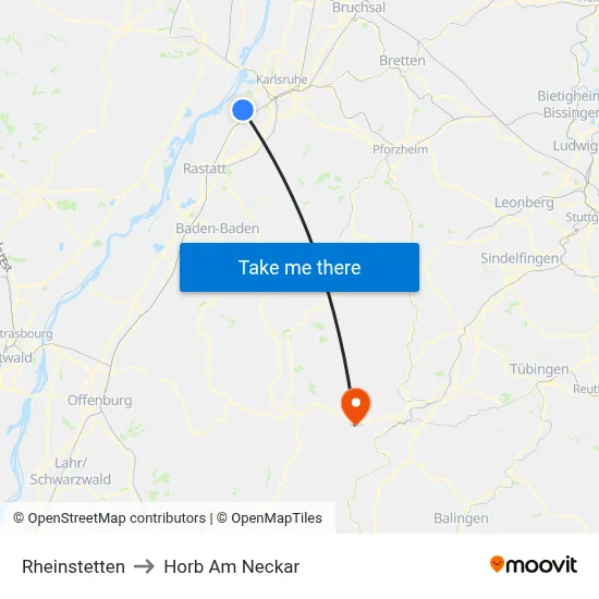 Rheinstetten to Horb Am Neckar map
