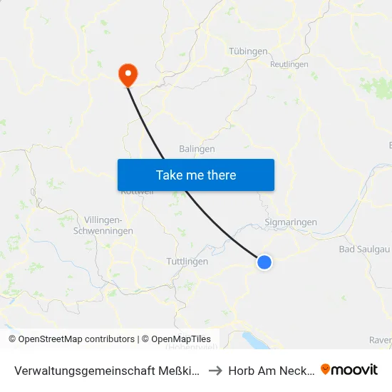 Verwaltungsgemeinschaft Meßkirch to Horb Am Neckar map