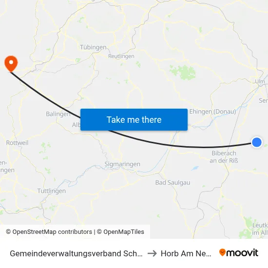 Gemeindeverwaltungsverband Schwendi to Horb Am Neckar map