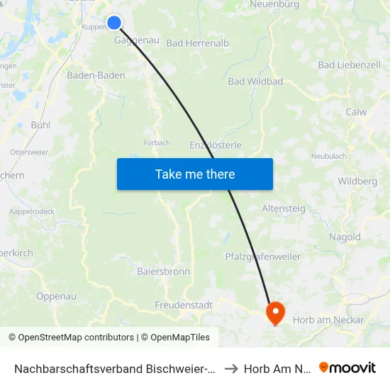 Nachbarschaftsverband Bischweier-Kuppenheim to Horb Am Neckar map