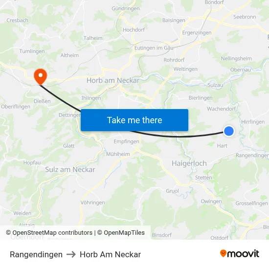 Rangendingen to Horb Am Neckar map