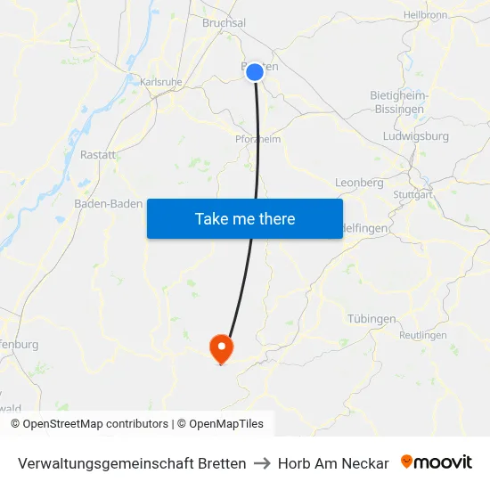 Verwaltungsgemeinschaft Bretten to Horb Am Neckar map