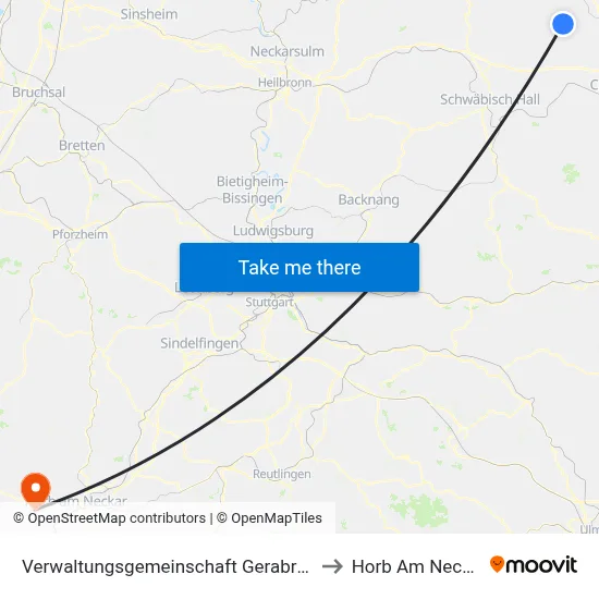 Verwaltungsgemeinschaft Gerabronn to Horb Am Neckar map