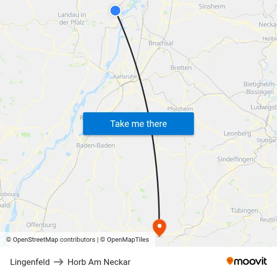 Lingenfeld to Horb Am Neckar map