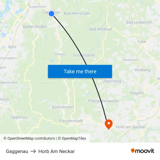 Gaggenau to Horb Am Neckar map