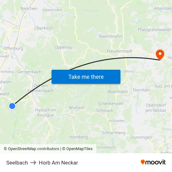 Seelbach to Horb Am Neckar map