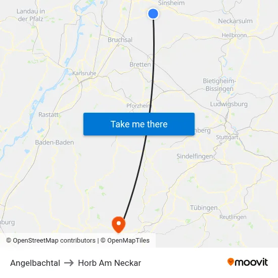 Angelbachtal to Horb Am Neckar map