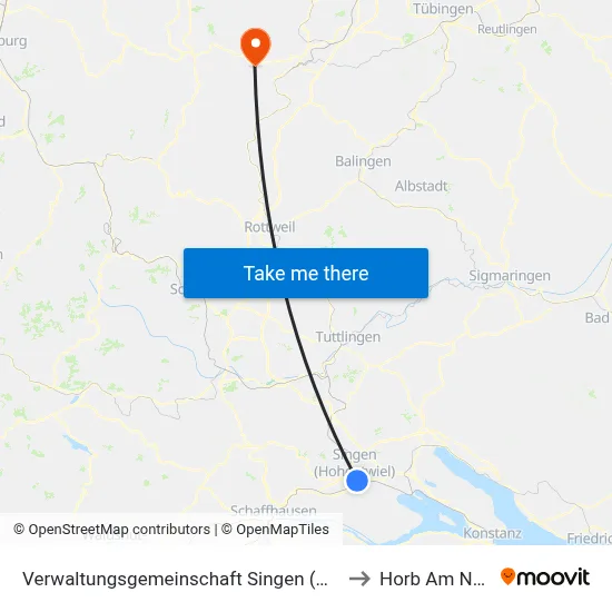 Verwaltungsgemeinschaft Singen (Hohentwiel) to Horb Am Neckar map