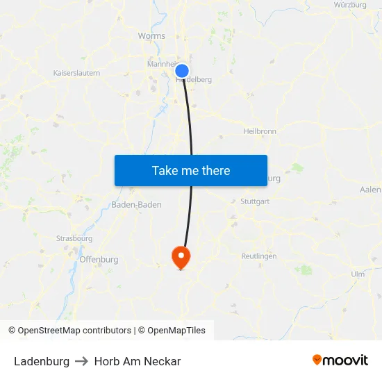 Ladenburg to Horb Am Neckar map