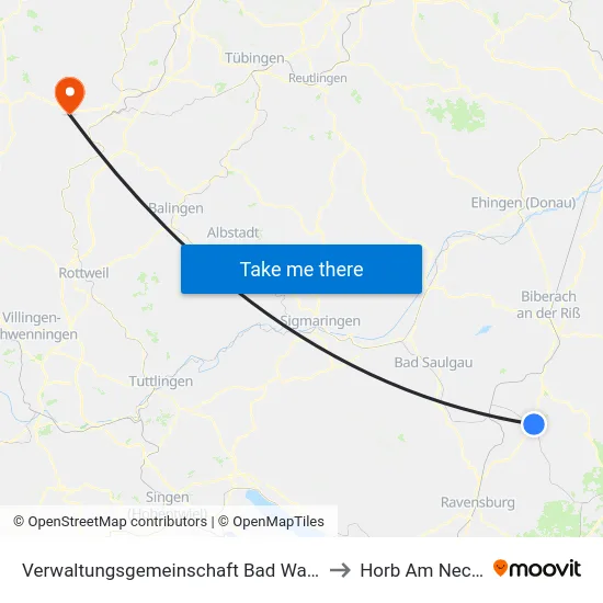 Verwaltungsgemeinschaft Bad Waldsee to Horb Am Neckar map