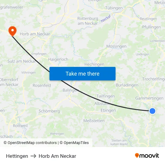 Hettingen to Horb Am Neckar map