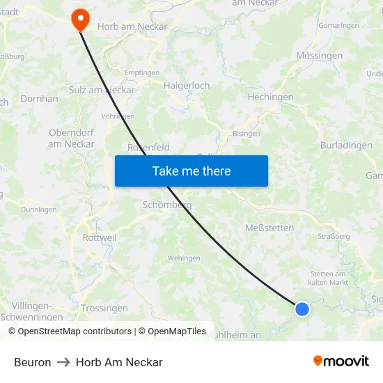 Beuron to Horb Am Neckar map