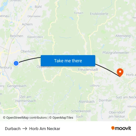 Durbach to Horb Am Neckar map