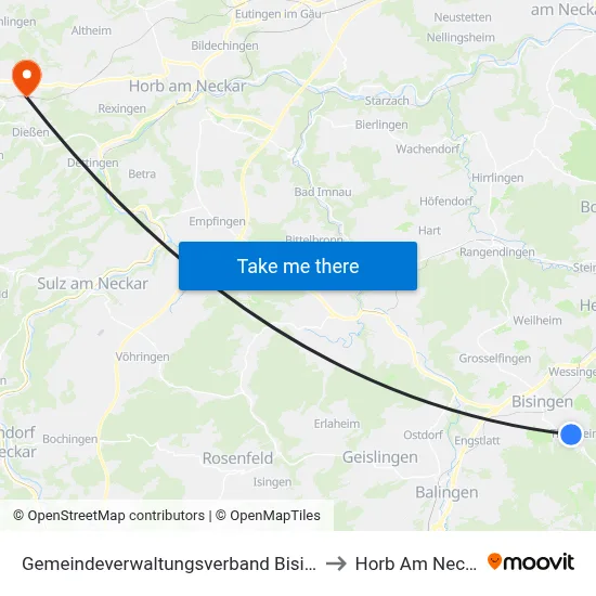 Gemeindeverwaltungsverband Bisingen to Horb Am Neckar map