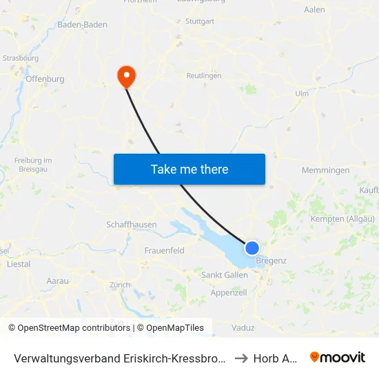 Verwaltungsverband Eriskirch-Kressbronn am Bodensee-Langenargen to Horb Am Neckar map