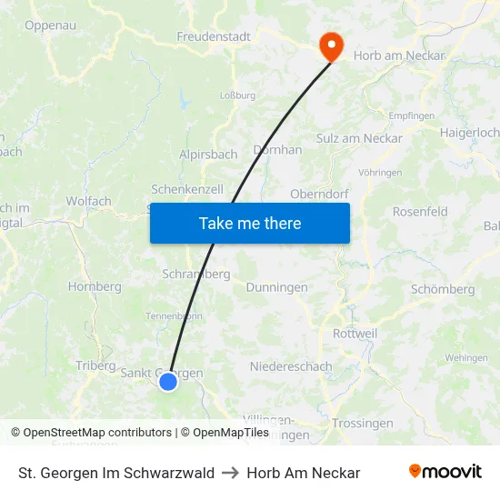 St. Georgen Im Schwarzwald to Horb Am Neckar map