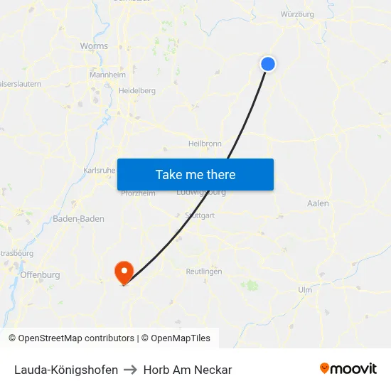Lauda-Königshofen to Horb Am Neckar map