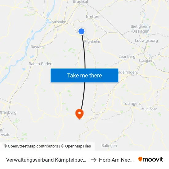 Verwaltungsverband Kämpfelbachtal to Horb Am Neckar map