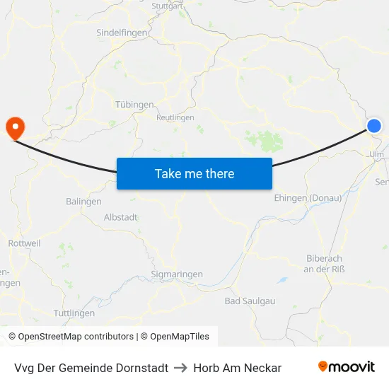 Vvg Der Gemeinde Dornstadt to Horb Am Neckar map