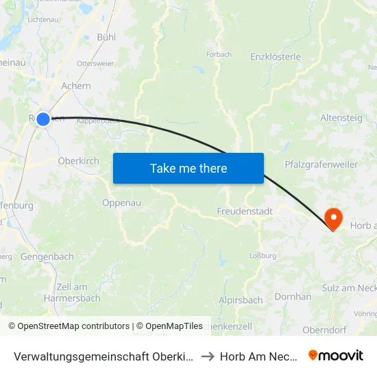 Verwaltungsgemeinschaft Oberkirch to Horb Am Neckar map