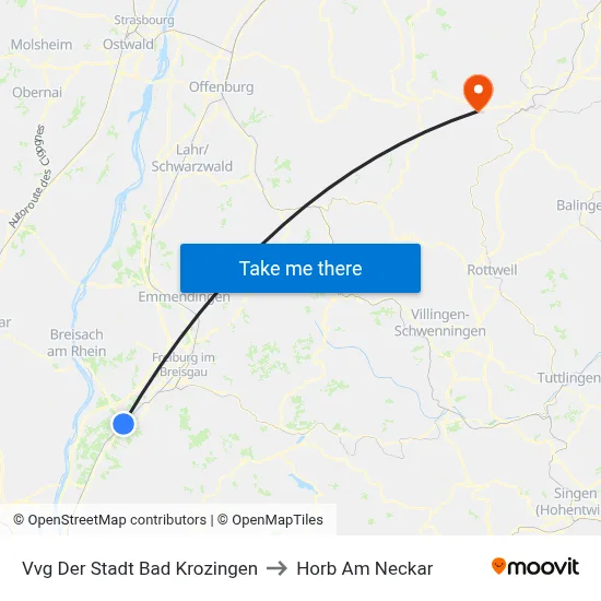 Vvg Der Stadt Bad Krozingen to Horb Am Neckar map