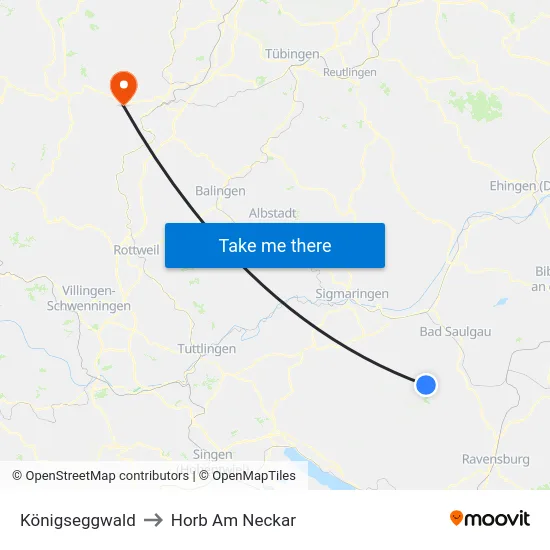 Königseggwald to Horb Am Neckar map