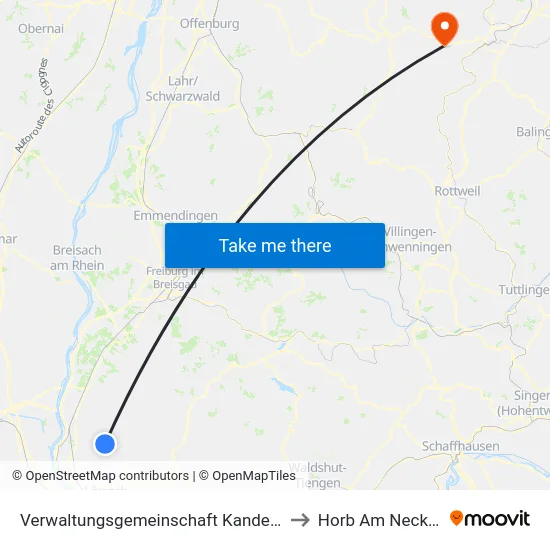 Verwaltungsgemeinschaft Kandern to Horb Am Neckar map