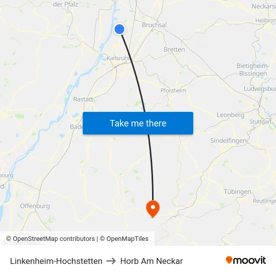 Linkenheim-Hochstetten to Horb Am Neckar map