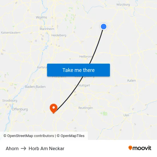 Ahorn to Horb Am Neckar map
